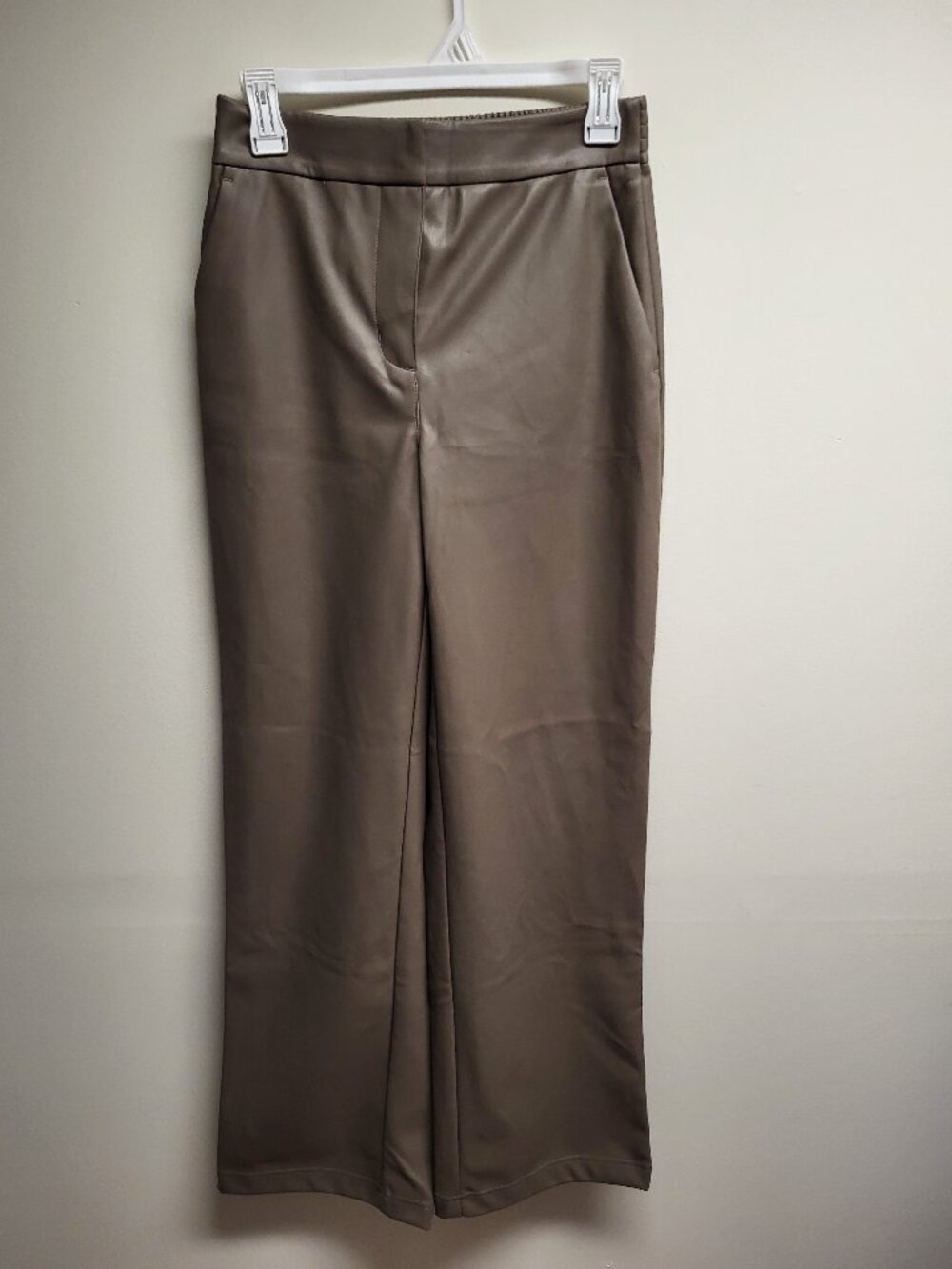 RD Style Faux Leather Wide Leg Pants Small Petite Brown Taupe